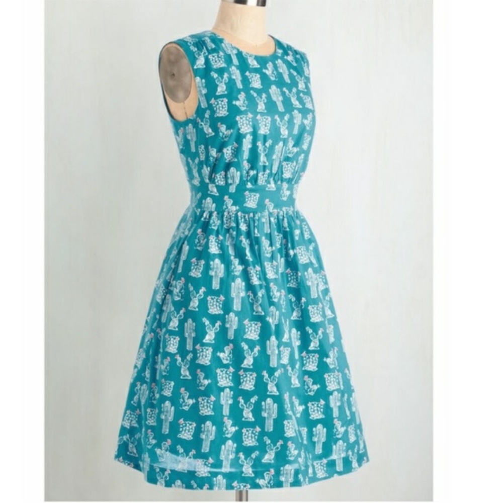 ModCloth EmilyAndFin Cactus Print Fit & Flare Dress